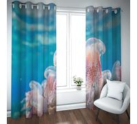 Blue Ocean Window Drapes Sea Life Jellyfish Pattern Decorative Blackout Curtains for Kids Teens Underwater Window Treatments 2 Panels H160xB168