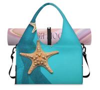 Blue Oceans Seashells Starfish Sports Duffle Bag with Shoe Compartment Weekend Overnight Bags Tote Cabin Luggage Bag for Gym Yoga Travel