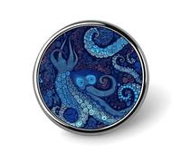 Blue Octopus Badge Holder Personalized Metal Button Pin Fashion Round Badge with Pattern Pin DIY Button Badges Exquisite Brooch Crafts Gift Clothes Decorative Pins