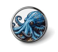 Blue Octopus Brooch,Fashion Creative Funny Light Luxury Badge, High-end Chic Personalized Round Emblem for Clothing Suit Scarves & Gift