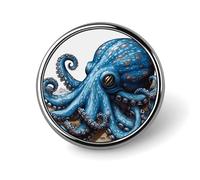 Blue Octopus Button Pin 1 Inch, Personalized Metal Lapel Pins, Lightweight Round Brooch Pin, Elegant Button Badges, Funny Enamel Pins for Shirts Jackets Bags & Gift