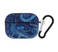 Blue Octopus Earbuds Organizer Shockproof Protective Airpods Pro Cover with Carabiner Clip Anti Fall Carrying Earphone Case Cover for Airpods Pro 2nd Generation Black