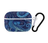 Blue Octopus Earbuds Organizer Shockproof Protective Airpods Pro Cover with Carabiner Clip Anti Fall Carrying Earphone Case Cover for Airpods Pro 2nd Generation White