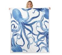 Blue Octopus Flannel Fleece Throw Blanket 40"x50" Ocean Animal Tentacle Fuzzy Blanket for Sofa Couch Marine Life All Season Bed Blankets Plush Blankets,White Blue