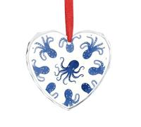 Blue Octopus Heart Ornament Xmas Tree Decoration - Elegant Valentine's Day Ornaments, Crystal Glass Heart Shaped Christmas Ornaments for Tree, Home & Gift Giving