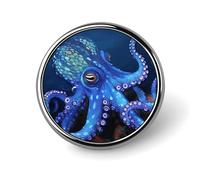Blue Octopus Lapel Pin Exquisite Fashion Brooches Personalized Button Badge Novelty Unique Cute Button Pins Round Badge Pin Metal Brooch Pins for Backpack Bags Jacket