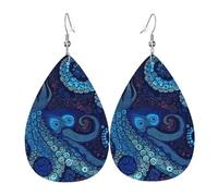 Blue Octopus Leather Earrings Dangle Drop for Women Lightweight Teardrop Earrings Pendant Christmas Birthday Gift Fashion Jewelry Outfits Accessories