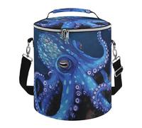 Blue Octopus Lunch Bag, 15L Portable Leakproof Picnic Basket with Shoulder Strap, Insulated Picnic Cooler Bag for Camping, Beach, Hiking & Groceries