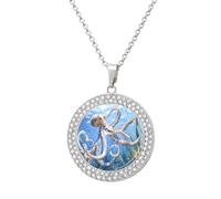 Blue Octopus Ocean Octopus Women's Diamond Necklace Alloy Pendant Necklaces Jewelry Gifts Silver-style