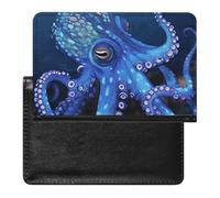 Blue Octopus Passport Holder with 3 Card Slots, Portable PU Leather Travel Wallet, Slim Protective Cover for Passport, ID, Credit Cards