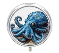 Blue Octopus Pill Box, 3 Compartment Small Pill Case Waterproof Travel Pill Organizer for Pocket Or Purse Portable Mini Medicine Tablet Vitamin Holder Pill Case