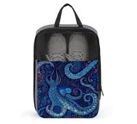 Blue Octopus Shoe Bags Foldable Breathable Portable Shoe Puches Organizer Stylish Expandable Packing Travel Shoes Bags for Sneakers Gym Luggage Closet