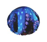 Blue Octopus Shower Cap for Women Double Layers Thick Hair Caps Reusable Waterproof Bath Caps with Elastic Band Hair Hat Washable Shower Hat for Men Women Spa Salon