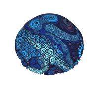 Blue Octopus Shower Cap for Women Men Large Waterproof Shower Bonnet Elastic Band Bathing Hair Hat Spa Salon Caps Double Layered Reusable Bath Caps for Long Hair, Braids