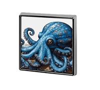 Blue Octopus Square Lapel Pin for Men Women Personalized Lapel Badge Metal Brooch Printed Aluminum Alloy Memorial Pins for Backpack Clothing Decoration Business