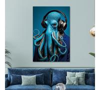 Blue Octopus Tempered Glass Wall Art