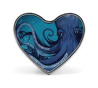 Blue Octopus Tentacles Illustration Heart Brooch Lightweight Aluminum Alloy Badge Personalized Fashionable Heart Lapel Pin It Is Suitable for Wearing Shirts T-shirts Short-sleeved