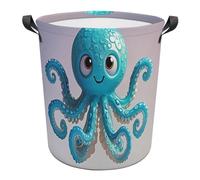 Blue Octopus Tentacles Illustration Laundry Basket with Handles, Waterproof Oxford Cloth Laundry Hamper, Large Capacity Dirty Clothes Basket for Bedroom, Bathroom, Dorm