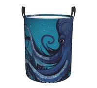 Blue octopus tentacles illustration Laundry Hamper with Handle Waterproof Collapsible Laundry Basket Circular Dirty Clothes Hamper Lightweight Storage Basket for Bathroom Bedroom Car Medium