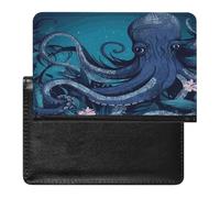 Blue Octopus Tentacles Illustration Passport Holder with Card Slots Portable Passport Cover Compact Waterproof Passports Protector