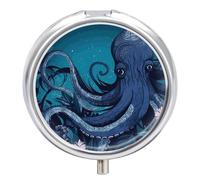 Blue Octopus Tentacles Illustration Pill Box 3-Compartment Medicine Pill Case Portable Round Pill Box Pill Container Holder to Hold Vitamins Decorative Metal Medicine Organizer