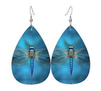 Blue Odonata Pattern Print Leather Dangle Earrings For Women Elegant Drop Earrings Lightweight Fashion Jewelry