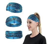 Blue Odonata Pattern Sports Headband for Men Women Wide Elastic Hair Bands Moisture Wicking Workout Sweatband Fashion Non Slip Head Bands Running Bandana for Yoga Fitness