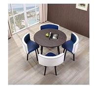 Blue Office Conference Table Set - Small Round Business Coffee Table with 4 Chairs for Reception Negotiation and Meetings - Modern Simple Design