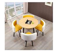 Blue Office Conference Table Set - Small Round Business Coffee Table with 4 Chairs for Reception Negotiation and Meetings - Modern Simple Design