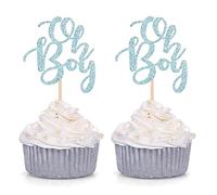 Blue Oh Boy Cupcake Toppers Party Decors Baby Shower Decoration Picks - Set of 24