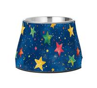 Blue Oil Painting Stars Dogs Food Water Bowl Elevated Stainless Steel Raised Cat Bowls for Loving Pet Whisker Friendly