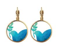 Blue Olive Branch Anti-war Pattern Gold Clip On Drop Earrings Non Piercing Dangle Jewelry
