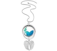 Blue Olive Branch Anti-war Pattern Pendant Angel Wings Rotating Necklace Jewelry