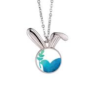 Blue Olive Branch Anti-war Pattern Rabbit Necklace Pendant Bunny Animal Jewelry Gift