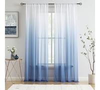 Blue Ombre Chiffon Sheer Curtains 84 Inch Long for Living Room Bedroom Decor, Crinkle Gradient Semi Voile Rod Pocket Window Curtain Drapes for Boys Room, Garden, Yard, Set of 2 Panels
