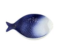Blue Ombre Fish Dish | Large Ceramic Fish Shaped Serving Platter | Nautical Tableware for Seafood, Buffets & Alfresco Dining - 31x21cm