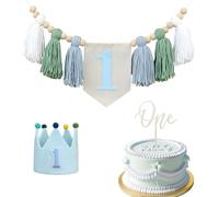 Blue One 1st Birthday Decorations for Boys Girls First Birthday High Chair Banner One with 1st Birth Hat Blue and One Birth Cake Topper First Birth Highchair Banner for 1 Years Old Kids Party