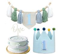 Blue One 1st Birthday Decorations for Boys Girls First Birthday High Chair Banner One with 1st Birth Hat Blue and One Birth Cake Topper First Birth Highchair Banner for 1 Years Old Kids Party