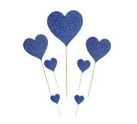 (Blue, One size) 7pcs Glittery Heart Shape Insert Cards with Toothpick Cake Decorations for Wedding Birthday Party Lovely Gifts(Blue Heart Suit)