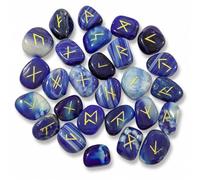 Blue Onyx Rune Stones Set, Viking Elder Futhark Crystal Gemstones, Norse Divination Wicca Alphabet