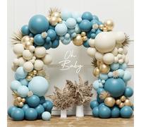 Blue oon Arch Kit, 131pcs Bluey oon Garland with Baby Blue Sand White and Gold oons, Retro Azure oons for Baby Shower Decorations Boy Birthday Graduation Space Party Sea Theme Wedding