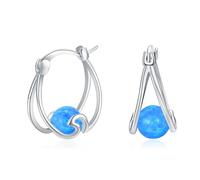 Blue Opal Hoop Earrings for Women Sterling Silver Small Huggie Earrings Blue Opal Double Hoop Earrings Opal Jewellery Gifts for Girls (Blue Opal Earrings)