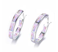Blue Opal, White Opal, and Pink Opal Earrings - Stylish Round Gemstone Earrings for Women and Men(Pink)