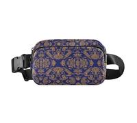 Blue Orange Bohemian Classical Vintage Flower Print Trendy Waist Pack Crossbody Bag for Men Women Small Crossbody Belt Bag with Adjustable Strap for Cycling Hiking Gym