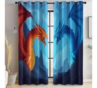Blue Orange Dragon Curtains Bedroom, Fantasy Blackout Curtains & Noise-Reduction Eyelet Patterned Window Drapes Decor Living Room Kitchen, W 46" x L 54" (2 Panels)