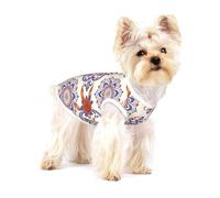 Blue-Orange Floral Motif Print Pet T-Shirt - Summer Dog Clothes Soft Puppy Apparel Outfit for Small Dogs and Cats Daily Outdoor Wear