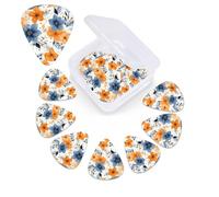 Blue Orange Flower Print Guitar Picks 12 Pack with Custom Organizer Storage Box Guitar Accessories Ukulele for Acoustic Guitar Bass Gift