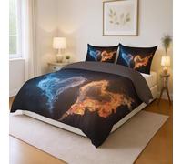 Blue Orange Mysterious Fantasy Romantic Heart-Shaped Pattern Queen Size Duvet Cover Microfibre Polyester Hotel Quality Bedclothes For Kids Girls Teens and Adults Room