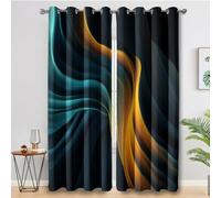 Blue Orange Wavy Line Curtains for Bedroom Home Decor, Modern Minimalist Blackout Curtains Living Room, Thermal Eyelet Window Drapes, 2 Panels 54 Drop, 46x54 (W x L) L-C&8