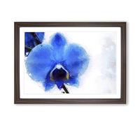 Blue Orchid in Abstract Framed Print | A2 Walnut Framed Wall Art | Ready to Hang | Abstract Floral Picture | Living Room Bedroom Lounge Office